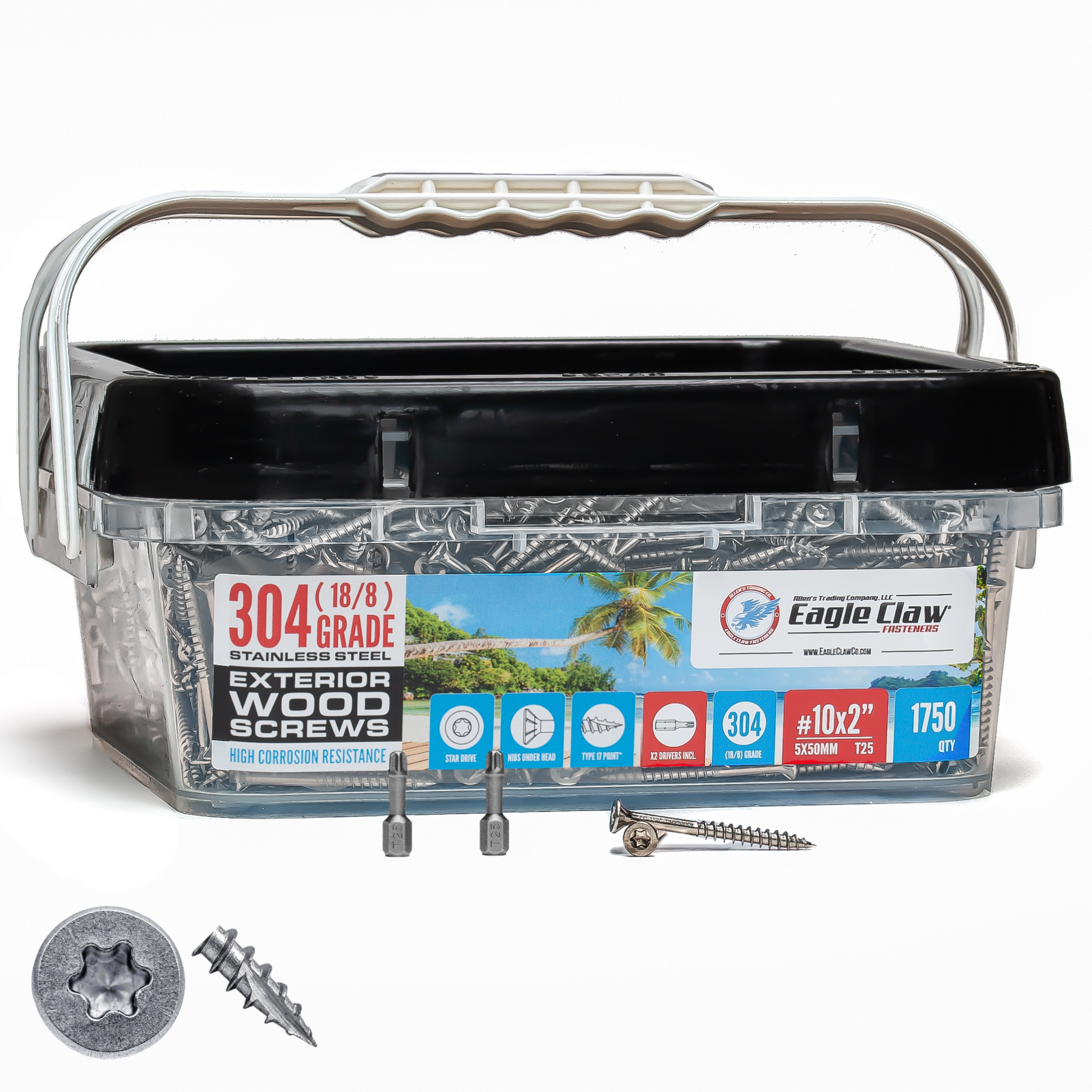 bucket of 1750 2" stainless steel screws